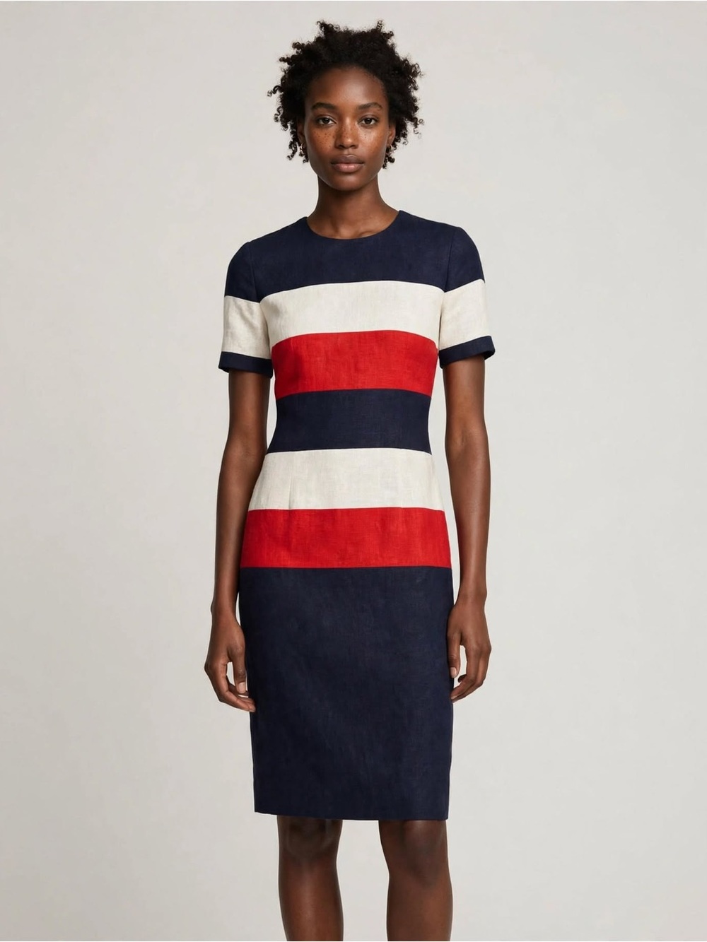 Talbots Navy, White & Red Striped Short-Sleeve Sheath Dress